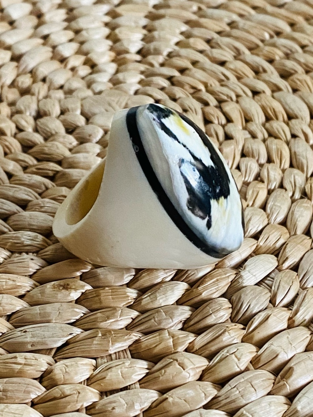 VTG Hand Carved Natural Buffalo Bone Domed Oval Statement Ring Chunky Bogo sz 9